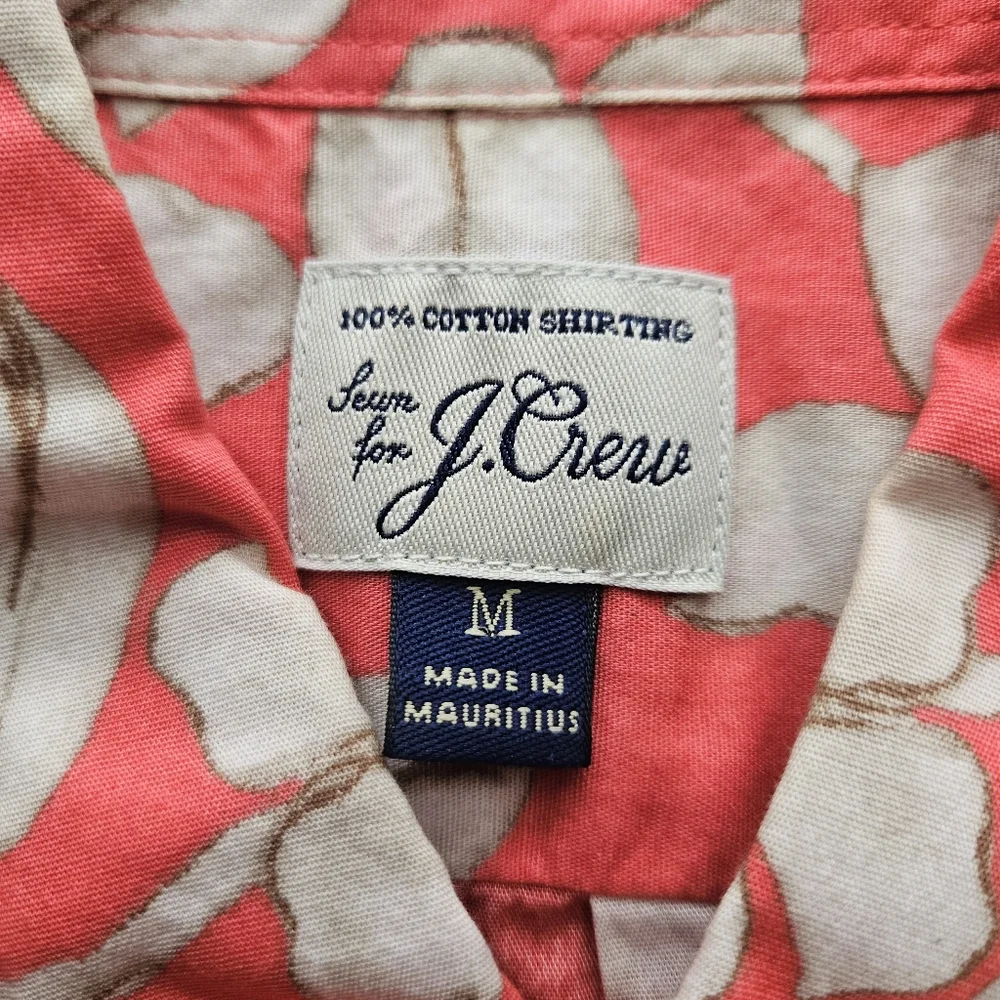 J.Crew Shirt Coral Floral Hawaiian Aloha Short‎ Sleeve Button Down Mens Medium